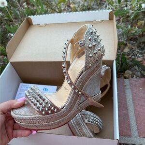Christian Louboutin Silver Studded Wedge Shoes